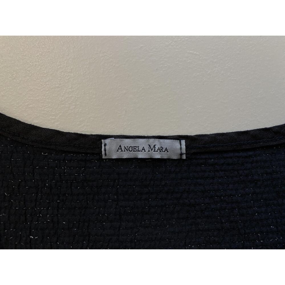 Angela Mara Linen Shift Dress Womens Large Black Sequin Trim Lagenlook Flowy - Picture 10 of 12